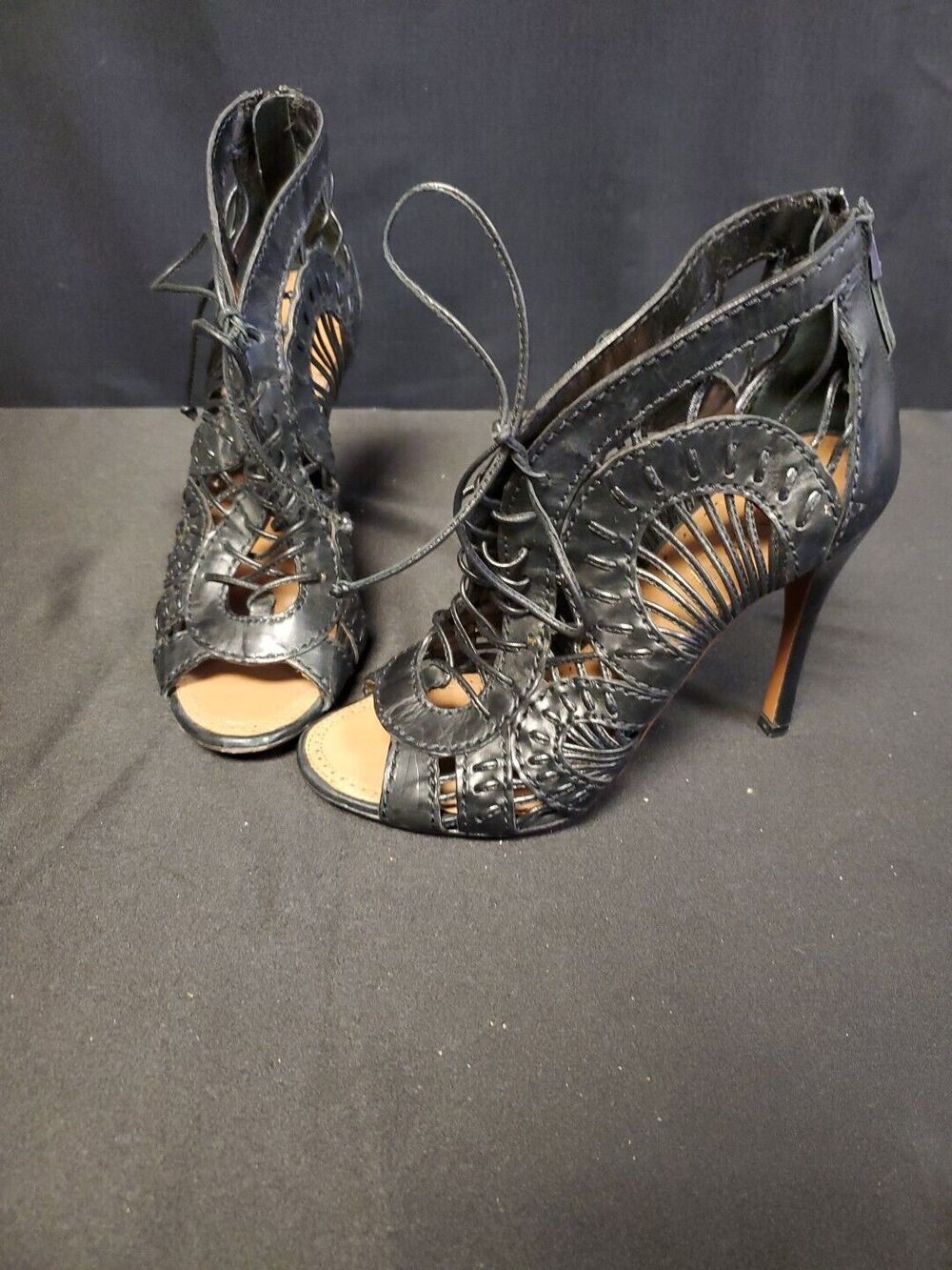 Alaia Paris Designer Laser Cut Stiletto Heel Black Sandals Bootie Sz 36/ US Sz 6